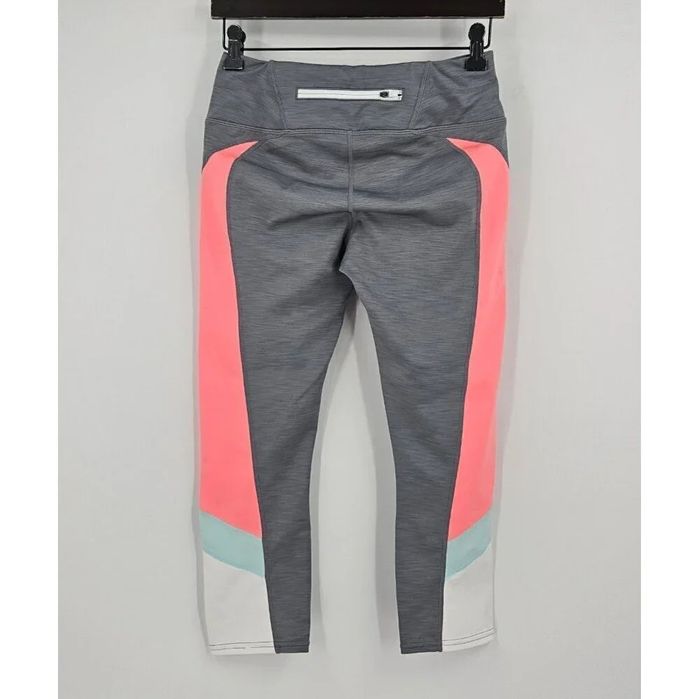 Athleta Womens Sz S Sonar Capri Leggings Gray Coral White Colorblock